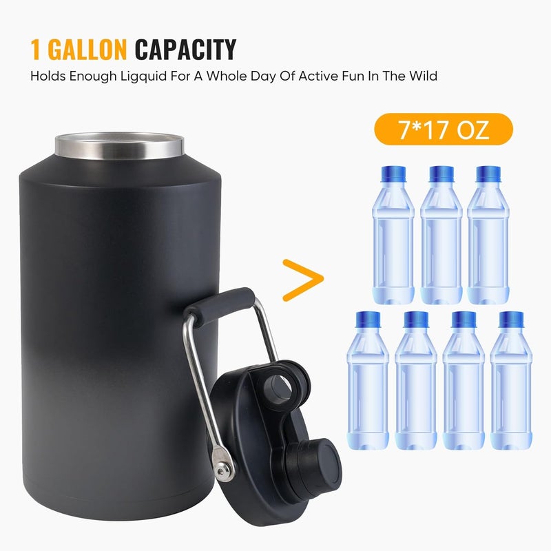 Kerilyn Insulated Gallon Jug with Handle, One Gallon, 128oz Stainless Steel, Large Double Vacuum Water Bottle for Hot & Cold Drinks, Wide Mouth, Sweat Proof, Great for Travel, Camping, Grey Gradient - Image 4